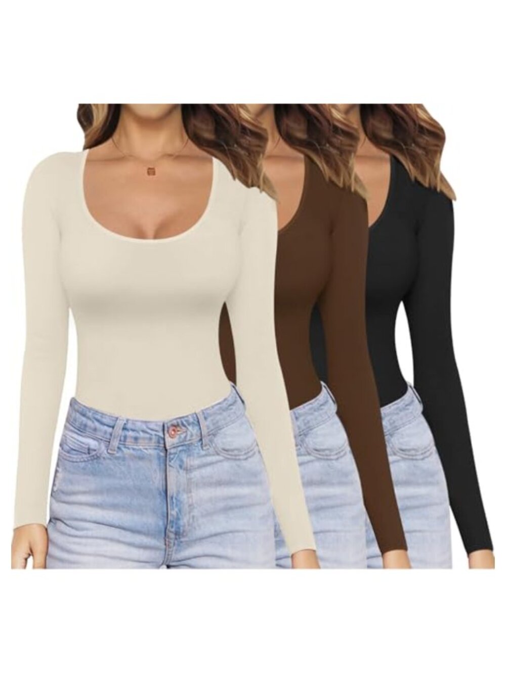Ekouaer Women's Scoop Neck Long Sleeve Fitted Thermal Undershirt Top